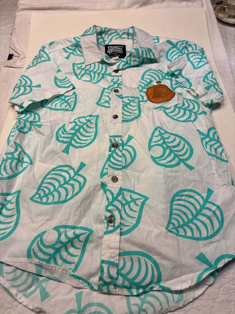 Animal Crossing: New Horizons Tom Nook Leaf Pattern Woven Button-Up Shirt